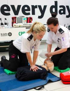 St John Ambulance volunteers demonstrate CPR